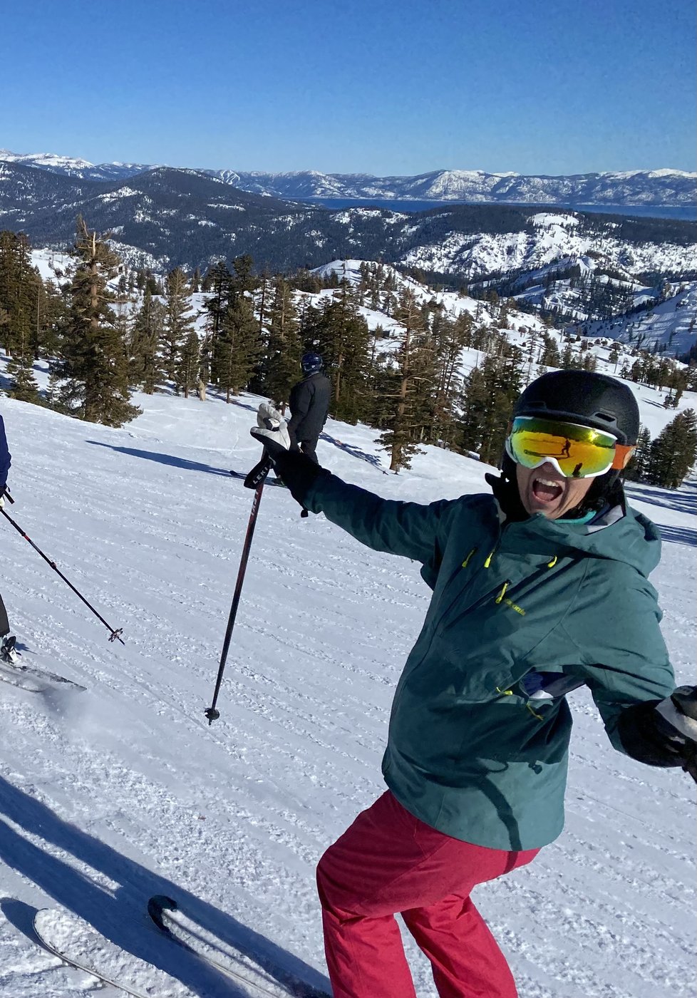Skiing overlooking Lake Tahoe